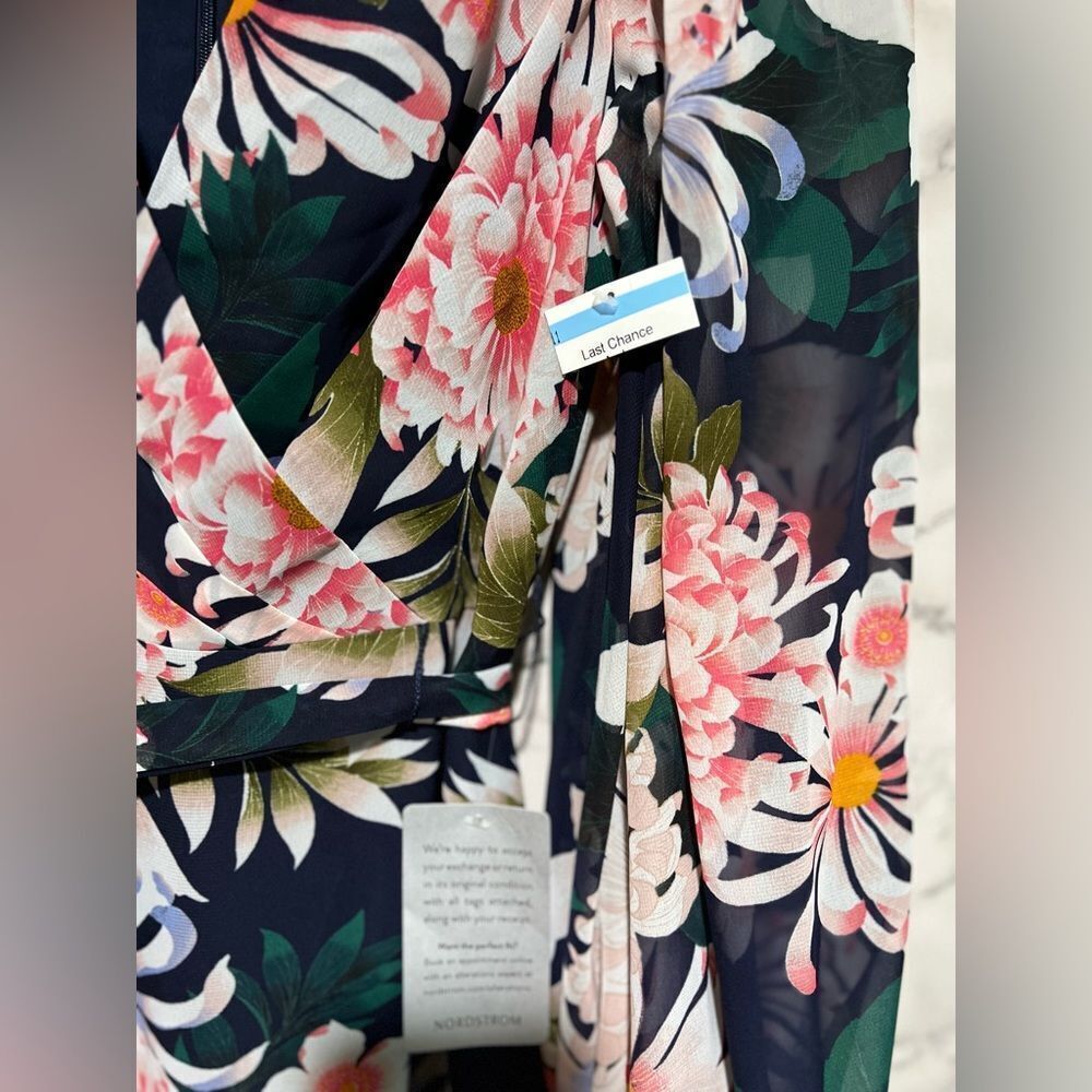Eliza J Floral Print 3/4 Balloon Sleeve Faux Wrap Hi-Low Maxi Dress - Picture 4 of 8